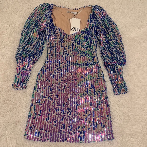 Zara Limited Edition 2019 Multicolored Sequin Mini Dress Size XS - NWT - Picture 8 of 16